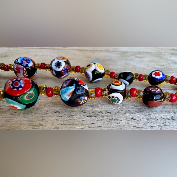 VINTAGE ITALIAN MURANO VENETIAN MILLEFIORI MORETTI GLASS BEAD NECKLACE - Picture 8 of 16